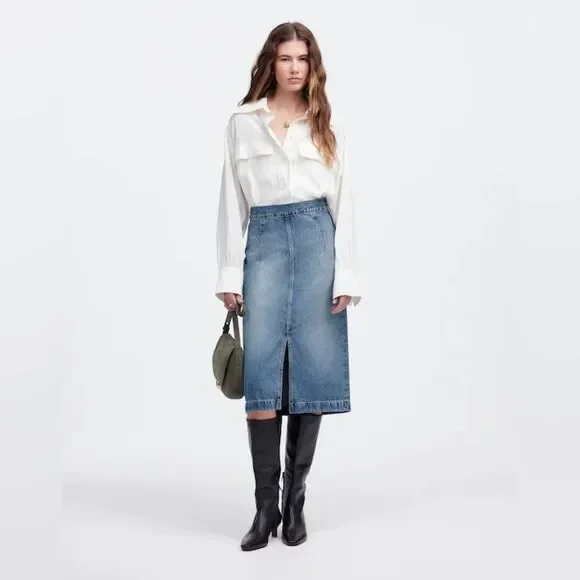 Women’s Madewell Denim Midi Pencil Skirt in Billings Wash Size 28 NWT #NU503 - Picture 1 of 5
